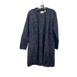 Field Manor Womens Wool Blend Knit Cardigan Open Front Blue/Gray Size Small